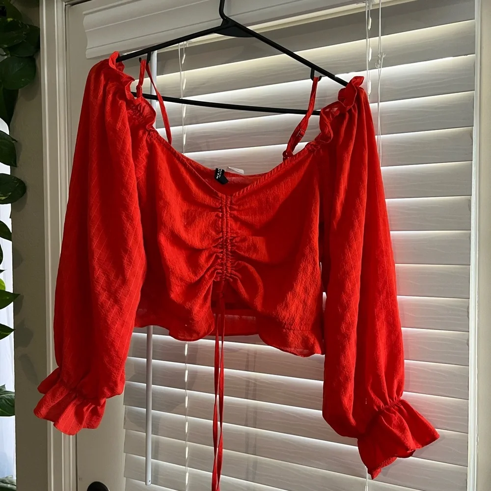 Divided Red Ruffled Blouse - Picture 1 of 4